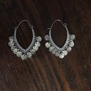 Silver Hoops with Hammered Discs